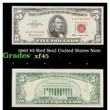 1963 $5 Red Seal United States Note Grades xf+