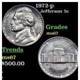 1972-p Jefferson Nickel 5c Grades GEM++ Unc