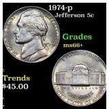 1974-p Jefferson Nickel 5c Grades GEM++ Unc