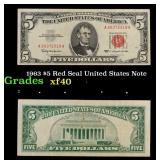 1963 $5 Red Seal United States Note Grades xf