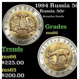 1994 Russia 50 Rubles Bimetallic Y# 369 Grades GEM