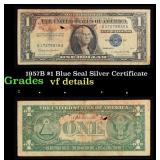 1957B $1 Blue Seal Silver Certificate Grades vf de