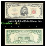 1963 $5 Red Seal United States Note Grades vf++