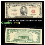 1953A $5 Red Seal United States Note Grades vf++