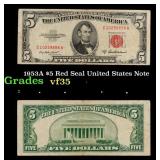 1953A $5 Red Seal United States Note Grades vf++