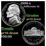 1998-s Proof Jefferson Nickel 5c Grades GEM++ Proo