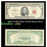 1963 $5 Red Seal United States Note Grades vf++