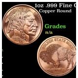 1oz .999 Fine Copper Bullion Round - Buffalo Nickl