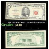 1963 $5 Red Seal United States Note Grades xf