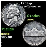 1964-p Jefferson Nickel 5c Grades GEM+ Unc