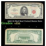 1963 $5 Red Seal United States Note Grades vf++