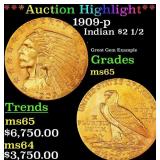 ***Major Highlight*** 1909-p Gold Indian Quarter E