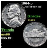 1964-p Jefferson Nickel 5c Grades GEM+ Unc