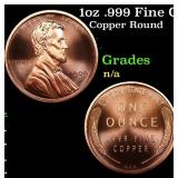 1oz .999 Fine Copper Bullion Round - Lincoln Penny