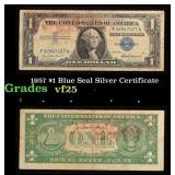 1957 $1 Blue Seal Silver Certificate Grades vf+