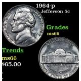 1964-p Jefferson Nickel 5c Grades GEM+ Unc