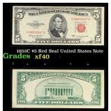 1953C $5 Red Seal United States Note Grades xf