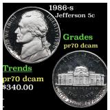 1986-s Proof Jefferson Nickel 5c pr70 dcam SEGS