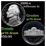 1990-s Proof Jefferson Nickel 5c Grades GEM++ Proo