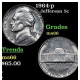 1964-p Jefferson Nickel 5c Grades GEM+ Unc