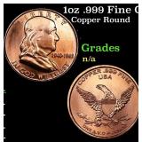 1oz .999 Fine Copper Bullion Round - Franklin Half