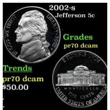 2002-s Proof Jefferson Nickel 5c pr70 dcam SEGS