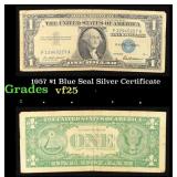 1957 $1 Blue Seal Silver Certificate Grades vf+