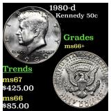 1980-d Kennedy Half Dollar 50c Grades GEM++ Unc