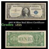 1957 $1 Blue Seal Silver Certificate Grades vf+