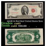 1953B $2 Red Seal United States Note Grades Select