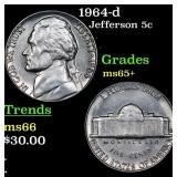 1964-d Jefferson Nickel 5c Grades GEM+ Unc