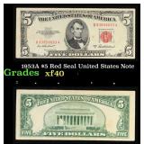 1953A $5 Red Seal United States Note Grades xf