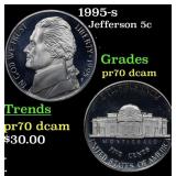 1995-s Proof Jefferson Nickel 5c pr70 dcam SEGS