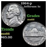 1964-p Jefferson Nickel 5c Grades GEM+ Unc