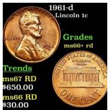 1961-d Lincoln Cent 1c Grades GEM++ RD