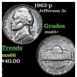 1962-p Jefferson Nickel 5c Grades GEM+ Unc