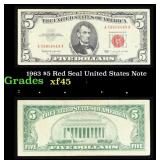 1963 $5 Red Seal United States Note Grades xf+