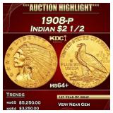 *Highlight* 1908-p Gold Indian Quarter Eagle $2 1/