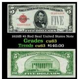 1928B $5 Red Seal United States Note Grades Select