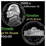 1998-s Proof Jefferson Nickel 5c pr70 dcam SEGS