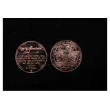 Group of Two 1oz .999 Fine Copper Bullion Rounds -