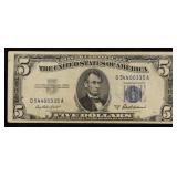 1953A $5 Blue Seal Silver Certificate Grades vf++