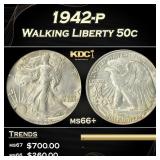 1942-p Walking Liberty Half Dollar 50c Grades GEM+