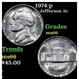 1974-p Jefferson Nickel 5c Grades GEM+ Unc