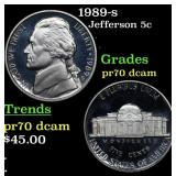 1989-s Proof Jefferson Nickel 5c pr70 dcam SEGS