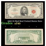 1963 $5 Red Seal United States Note Grades xf