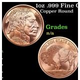 1oz .999 Fine Copper Bullion Round - Buffalo Nickl