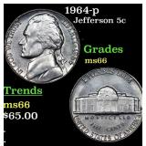 1964-p Jefferson Nickel 5c Grades GEM+ Unc