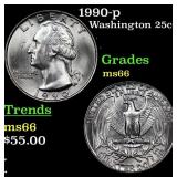 1990-p Washington Quarter 25c Grades GEM+ Unc