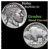 Hobo Buffalo Nickel 5c Grades Hand Carved